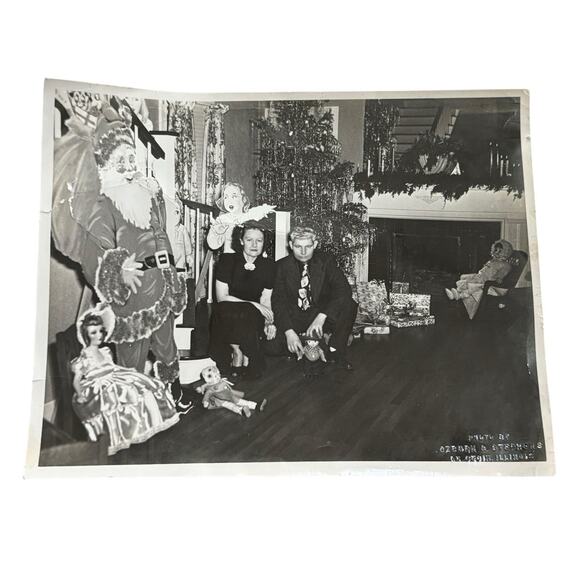 VTG Holiday Christmas Original Photo Tree Tinsel Santa Dolls Du Quoin Illinois - Picture 2 of 12